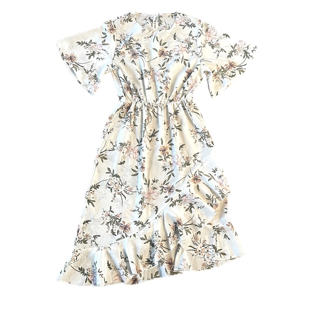 Floral Printed Sheer Asymmetrical Midi Dress